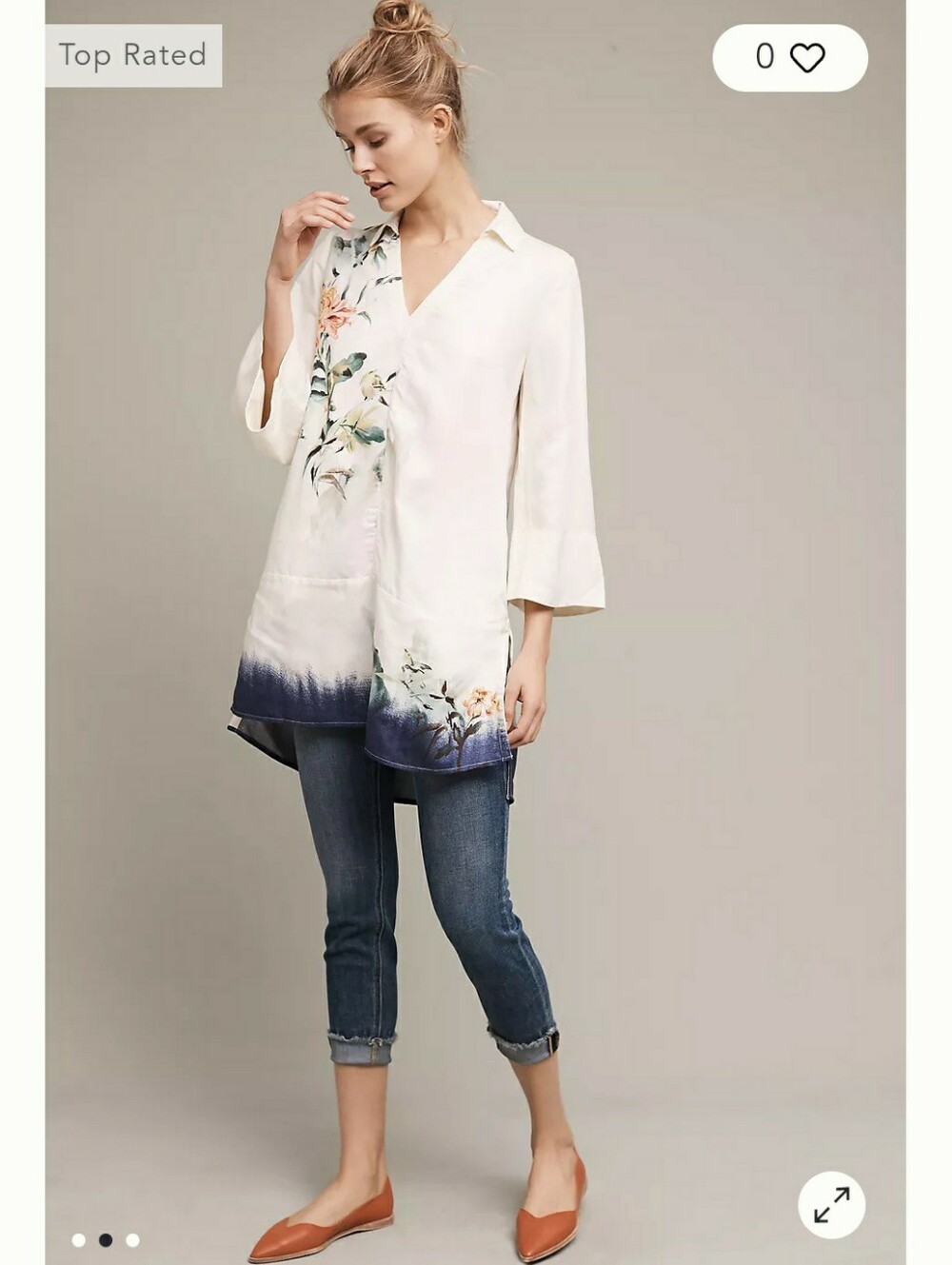 Maeve - Anthropologie Watercolor Linen Blend Printed Tunic With Pockets Small